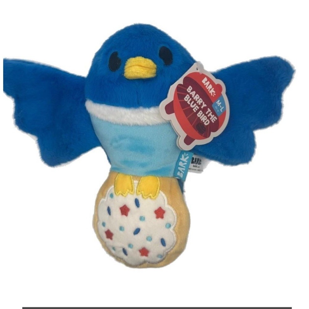Bark Box Dog Toy BARRY THE BLUEBIRD Plush M L 20+ Lbs Squeaky Crinkles NWT